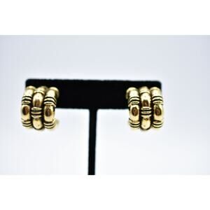 Cabot Vintage Clip On Earrings Gold Thick Hoop Chunky Rare 1980s Signed Bin1